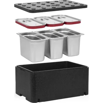 TECHNICA [Sada] Nádoba GN 1/1 250 mm Essential Line + 3x nádoba GN 1/3, 200 mm, z nerezové oceli + víka se silikonovým těsněním