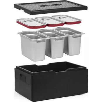 TECHNICA [Sada] Izolovaná nádoba GN 1/1 200 mm + 3x nádoba GN 1/3, 200 mm, s uchy, z nerezové oceli + víka se silikonovým těsněním