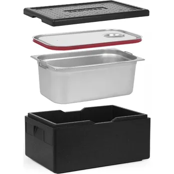 TECHNICA [Sada] Izolovaná nádoba GN 1/1 200 mm + 1x nádoba GN 1/1 200 mm, s uchy, z nerezové oceli + víko se silikonovým těsněním