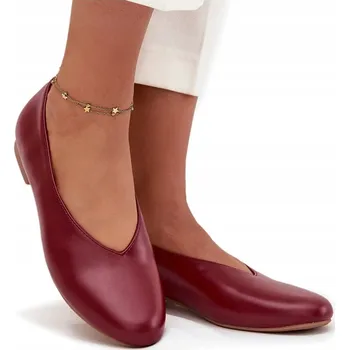 Dámská obuv Dámské baleríny z eko kůže, plochý podpatek, hladké, nazouvací, bordó (vínové), velikost 38