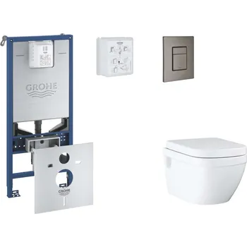 Klozet GROHE - Rapid SLX Set předstěnové instalace, klozetu, sedátka SoftClose a tlačítka Skate Cosmopolitan, kartáčovaný Hard Graphite SANI11BB5108