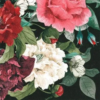 Papírový ubrousek Ubrousky MAKI L (20ks) Painted Baroque Bouquet on Black