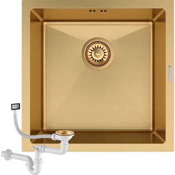 Granitový dřez OCELOVÝ DŘEZ POD DESKU ZLATÝ SIFON JEDNOKOMOROVÝ ZÁVĚSNÝ BARI44