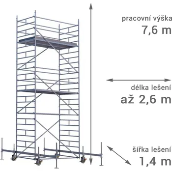 Stavební technika SCAFOM-RUX Pojízdné lešení RUX MOBILO 1400 - pracovní výška 7,6 m Délka: 210 cm