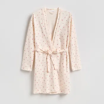 Dámské noční prádlo Reserved - Vzorovaný župan s páskem - tělová - 066HQ-02X - 066HQ-02X-X_S