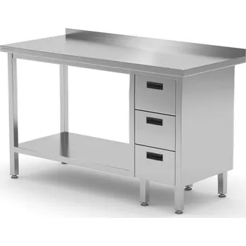 Jídelní stůl TECHNICA Nástěnný stůl se třemi zásuvkami vpravo a policí 1800x600x850 mm | TECHNICA, 1263P1860