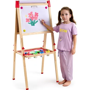 Kancelářský nábytek Vevor Dětský výtvarný stojan 3v1, dřevěný, magnetická/křídová tabule