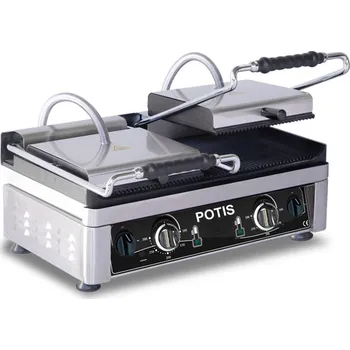 Kuchyňský gril POTIS Dvouzónový kontaktní gril, elektrický, ½ hladký - ½ drážkovaný, 3,5 kW, 230V, 560x440x300 mm | POTIS, PK 5530-G