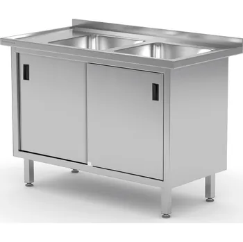 Jídelní stůl TECHNICA Dvojdřezový stůl, pravostranný se skříňkou 1600x700x850 mm | TECHNICA, 228P1670