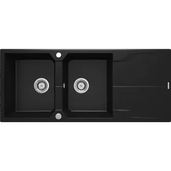Granitový dřez Deante Andante, granitový dřez 1160x500x224 mm + prostorově úsporný sifon, 2-komorový, černá, ZQN_N213