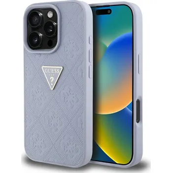 Pouzdro na mobilní telefon Guess - Kožená krabička se vzorem trojúhelníku a kovovým logem (GUHCP16LPGP4STRU) - iPhone 16 Pro - světle fialová