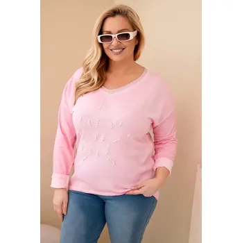 Dámská halenka Dámská blůza Plus Size s potiskem a perlami světle růžová UNI