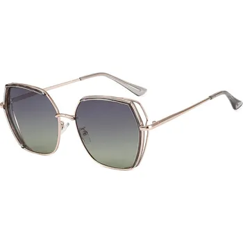 Sluneční brýle Techsuit - Sluneční brýle polarizační (9768) - šestihranné, s UV ochranou a kovovým rámečkem - šedé / zlaté / zelené