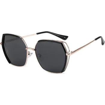 Sluneční brýle Techsuit - Sluneční brýle polarizační (9768) - šestihranné, s UV ochranou a kovovým rámečkem - černé / zlaté / šedé