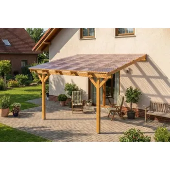 Zahradní stavba Dřevěná pergola ke zdi domu 300x350