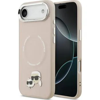 Pouzdro na mobilní telefon Karl Lagerfeld - Leather Karl & Choupette Pins MagSafe (KLHMP17MPSMLRKCP) - iPhone 17 Air - růžová