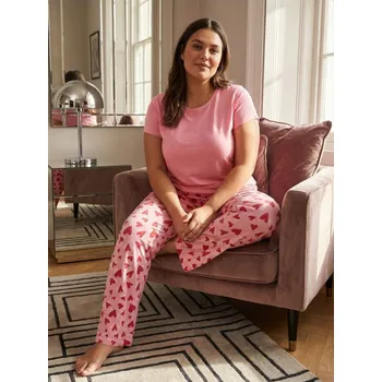 Dámské pyžamo Sinsay - Bavlněné dvoudílné pyžamo s motivem srdce - růžová - 466HF-30X - 466HF-30X-XXL