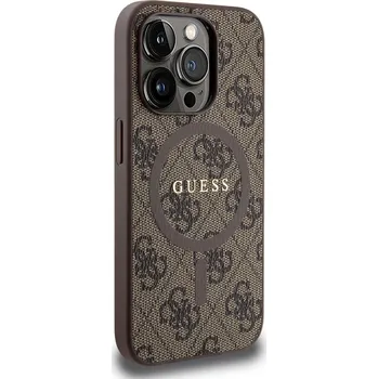 Pouzdro na mobilní telefon Zadní kryt Guess PU Leather 4G Colored Ring MagSafe pro Apple iPhone 15 Pro, hnědá