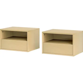 Noční stolek Sada 2 nástěnných nočních stolků | přírodní