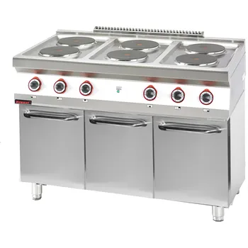 Sporák KROMET Elektrický sporák 6 kruhových plotýnek 6x2,6 kW na uzavřeném podstavci skříně, 1200x700x900 mm | KROMET, 700.KE-6.S.D