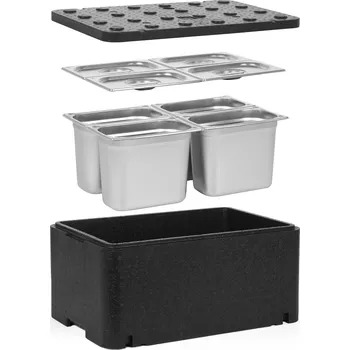 TECHNICA [Sada] GN 1/1 250 mm Essential Line izolovaná nádoba + 4x GN 1/4 nádoba, 200 mm, nerezová ocel + víka