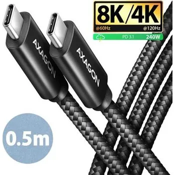 AXAGON BUCM4X-CM05AB NewGEN+ kabel USB-C USB-C, 0.5m, USB4 Gen 3×2, PD 240W 5A, 8K HD, ALU, oplet, černý