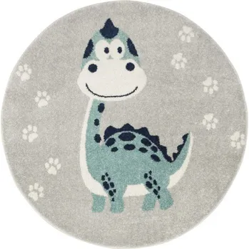 Koberec Dětský koberec EMILY KIDS 5860C Dinosaurus, tyrkysový / světle šedý