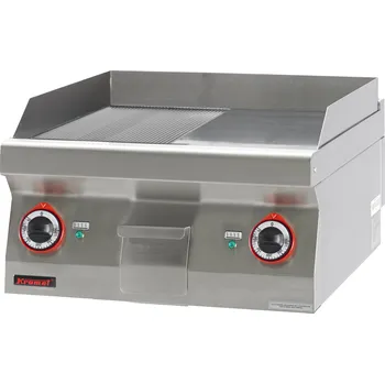 Kuchyňský gril KROMET Elektrická grilovací deska z chromované oceli, 1/2 hladká a 1/2 vlnitá, nastavitelná, 8 kW, 600x700x280 mm | KROMET, 700.PBE-600GR-C