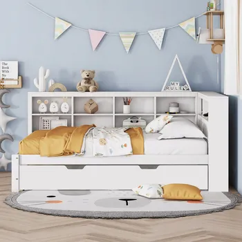 Postel Jednolůžková dřevěná postel Arhatreya 140x200 cm bílá