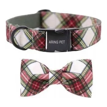 Obojek pro psa Látkový obojek pro psa s mašlí, velikost L, nastavitelný, zelená kostka