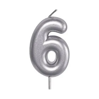 Dortová svíčka ALBI Svíčka dortová stříbrná 5 cm číslo 6
