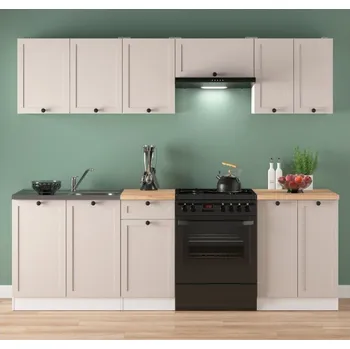 Kuchyňská linka Kuchyň JUNONA RAMKA 240 cm, bez pracovní desky, bílá/kašmír