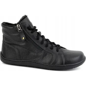 Dámská zimní obuv Dámské BAREFOOT zimní kožené boty šněrovací na zip 1261GRO černé 38