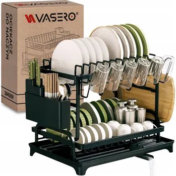 Odkapávač na nádobí Odkapávač na nádobí VASERO dvoupatrový skládací kovový černý 45x30 cm