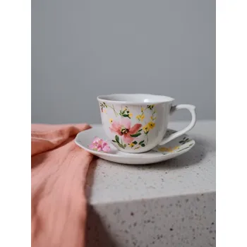 Sinsay - Šálek a podšálek s květinovým vzorem - růžová - 128HZ-30P - 128HZ-30P-ONE