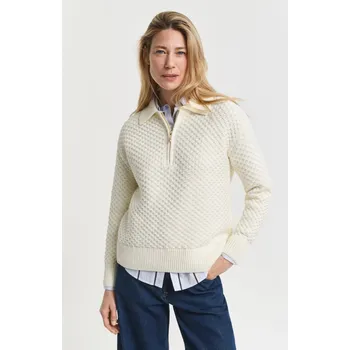 Dámský svetr SVETR GANT COTTON TEXTURE HALF ZIP CREAM