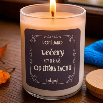Žertovný předmět Voní jako večery, kdy si říkáš: od zítřka začnu – vonná svíčka jako dárek- Tričkový.cz