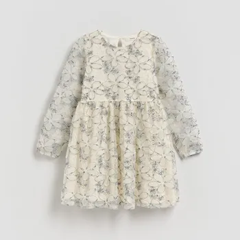 Dětská móda Reserved - Šaty s vyšivanym vzorem - krémová - 321IB-01X - 321IB-01X-134