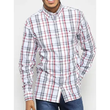 Pánské oblečení Pánská košile Tommy Hilfiger vícebarevná kostkovaná bavlněná s dlouhým rukávem M