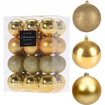 Vánoční dekorace VÁNOČNÍ BAŇKY NA VÁNOČNÍ STROMEČEK VÁNOČNÍ KOULE 24ks 3cm zlatá dekorace sada