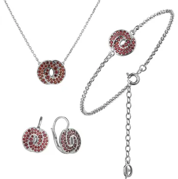 Souprava šperků Stříbrný set šperků 1473 s českým granátem, rhodiovaný - uzel Zapínání: balónek