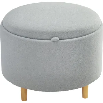 Taburet HOMCOM Taburet Čalouněný taburet, plyšové rouno, skrytý úložný prostor, oboustranný poklop, 56 cm x 56 cm x 42 cm, šedá barva