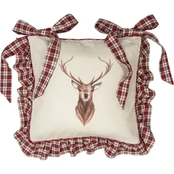 Dekorativní polštářek Béžový podsedák s volánky a jelenem Cosy Lodge – 40x40 cm