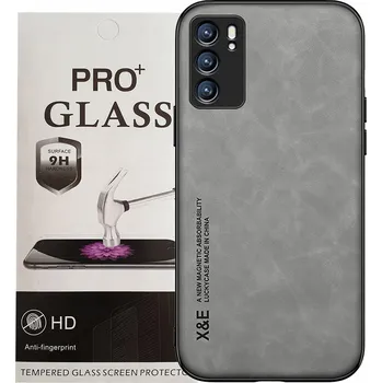 Pouzdro na mobilní telefon Pouzdro Kožené pro OPPO RENO 6 (5G) Pouzdro Kryt + Sklo 9H Barva Šedá