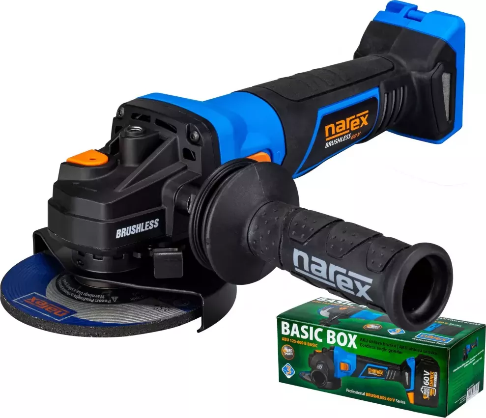 Narex ABU 125-600 B akumulátorová úhlová bruska BASIC BOX, 60V