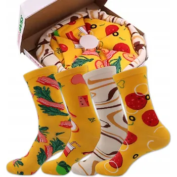 Pánské oblečení VTIPNÉ PONOŽKY PIZZA SOCKS 4 PÁRY 40-45 DÁREK K NAROZENINÁM, VALENTÝNU