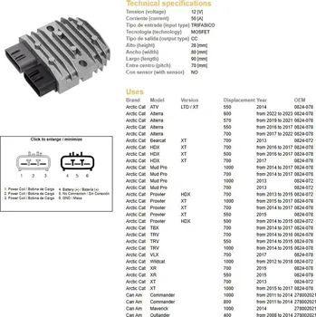 Elektroinstalace pro motocykl Tourmax Regulátor napětí DZE CAN-AM 400/500/650/800/1000, Honda TRX 500/650/680, Kawasaki KVF 750