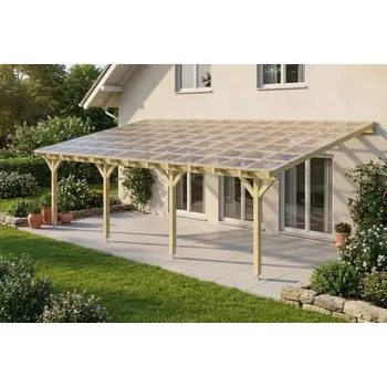 Zahradní stavba Dřevěná pergola ke zdi domu 800x450