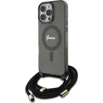 Pouzdro na mobilní telefon Guess - IML Crossbody Cord Script MagSafe (GUHMP16LHCTSGNSK) - iPhone 16 Pro - černá