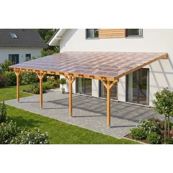 Zahradní stavba Dřevěná pergola ke zdi domu 800x500